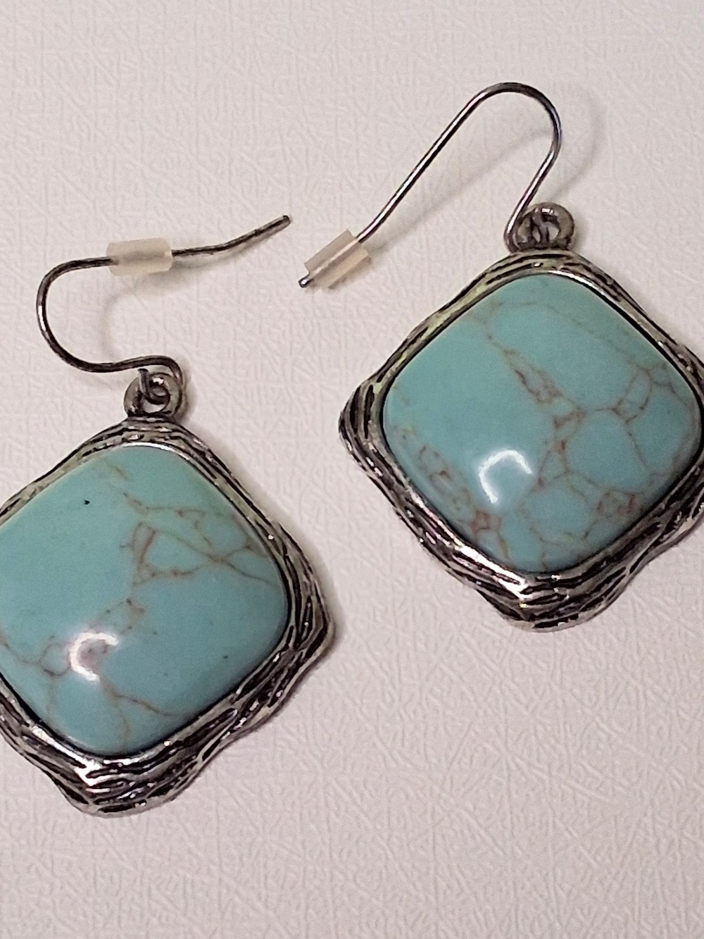 Turquoise Square Drop Earrings - Blue Stone Dangle Earrings